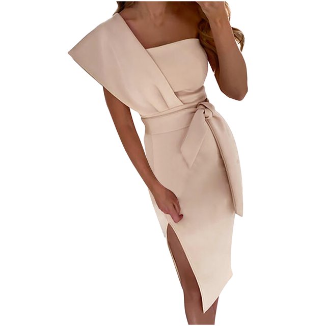 Vestido Cruzado Para Mujer Vestido de Un Hombro Moda Erógena Casual Impresión Vestidos Sin Mangas Odeerbi ODB187551