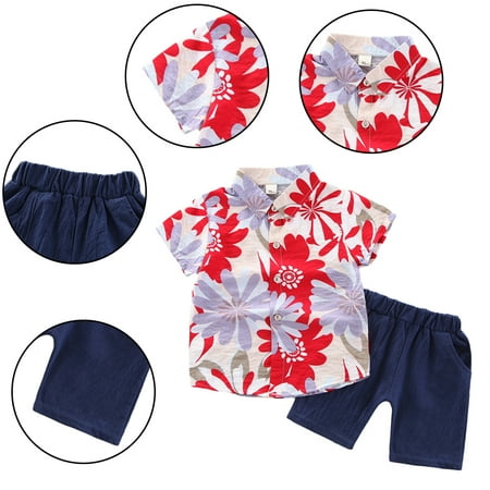 

MXIEZI Toddler Baby Boys Hawaiian Shirt Outfits 1-5T Boys Summer Button Floral Blouse Shirt + Shorts Set Kids T-Shirt 2PCS Sets