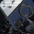 thumbnail image 6 of Case for Samsung Galaxy Z Fold 7, Carbon Fiber Texture, 360 Degree Rotating Ring Bracket, Compatible with MagSafe Wireless Chargers, PC Material Drop Protective Phone Cover for Z Fold 7, Darkblue, 6 of 7