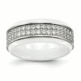 thumbnail image 1 of Stainless Steel Polished White Ceramic CZ Ridged edge Ring 8 Size, 1 of 6