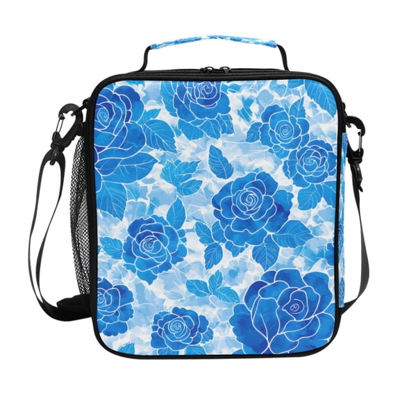 Haosy Blue Watercolor Roses Reusable Lunch Box Men/Women Insulated Lunch Bag for School Picnic Travel
