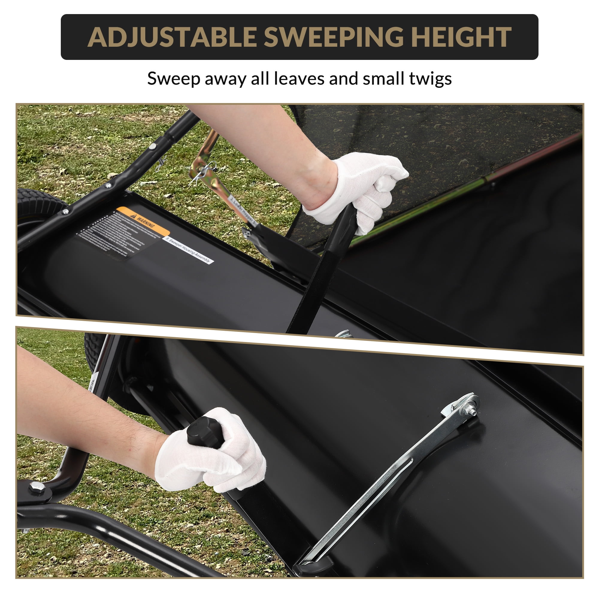 Danolapsi 42inch Trailer Lawn Sweeper with Adjustable Height, 12 Cubic Foot Capacity, Leaf and Grass Clipping Collector, Easy Dump Rope, Universal Hitch, Foldable Storage for Yard and Garden