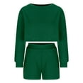 thumbnail image 4 of Ribbed Knit 2 Piece Outfits for Women Casual High Waist Shorts Sets Off Shoulder Long Sleeve Top and Sweatshorts (2XL, Green), 4 of 7