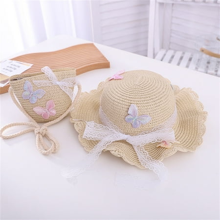 

TOWED22 Kids Bag + Hat Straw Hat Girls Straw Beach Children Sunshade Sun Kids Hat Girls Winter Hats Beige