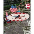 thumbnail image 5 of Memorial Day Patriotic USA Flag Fitted Round Tablecloths Elastic Edged Table Covers 45"-54",Blue Red Star and Lattice on Burlap Waterproof Dining Room Table Cloth for Kitchen Holiday Party Tables, 5 of 6