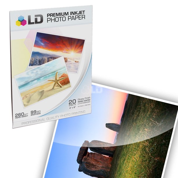 LD © Premium Glossy Inkjet Photo Paper (4X6) 20 pack Resin Coated