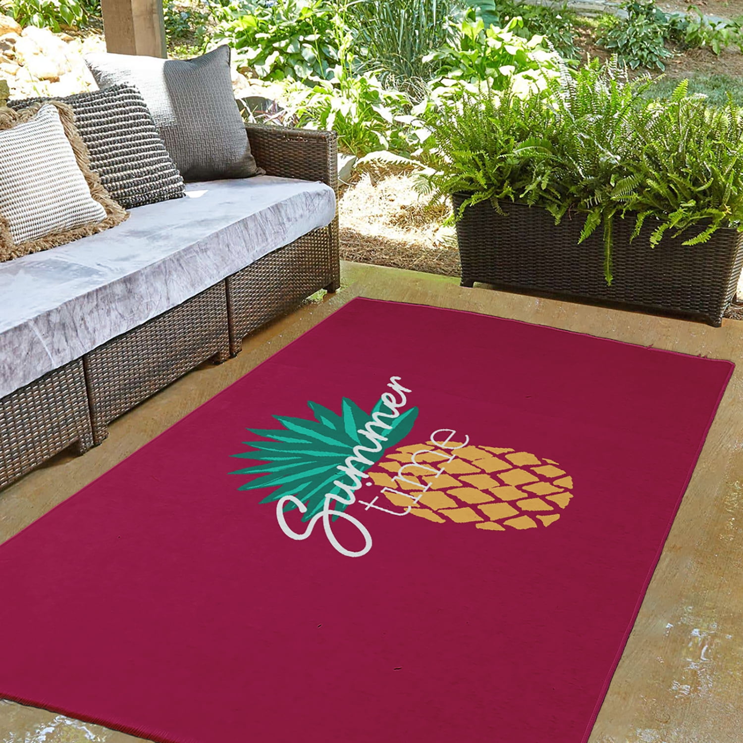 3' x 5' Simply Daisy Summer Time Pineapple Tropical Chenille Area Rug, Lipstick Pink