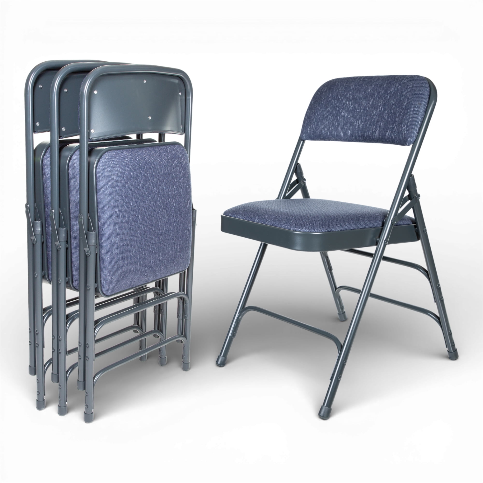 Hampden Furnishings Bernadine Collection Fabric Triple Brace Folding Chair, Blue, Pack of 4