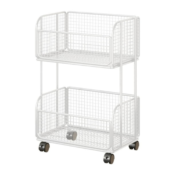 Cesta de frutas para cocina, carrito de almacenamiento de cocina con ruedas, contenedores de almacenamiento apilables Blanco