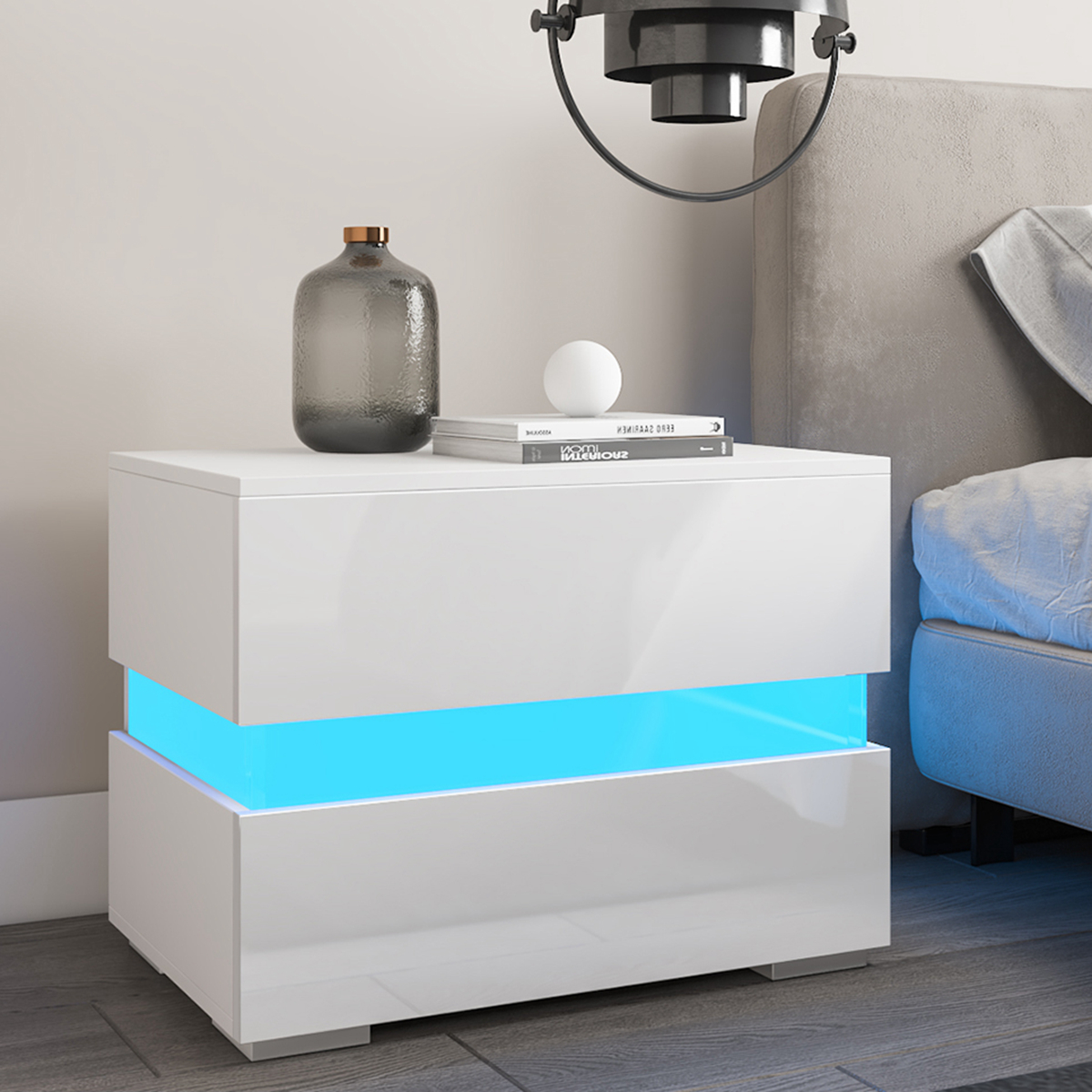 LED 2-Drawer Nightstand, Bedside Table with RGB LED Backlights, Bedroom ...