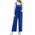 thumbnail image 3 of Weekly Prime, JURANMO Jumpsuits for Women Loose Wide Leg Bib Overalls Solid Casual Long Rompers Summer Casual One Piece Pants with Pockets Vacation Outfits Blue XL, 3 of 9