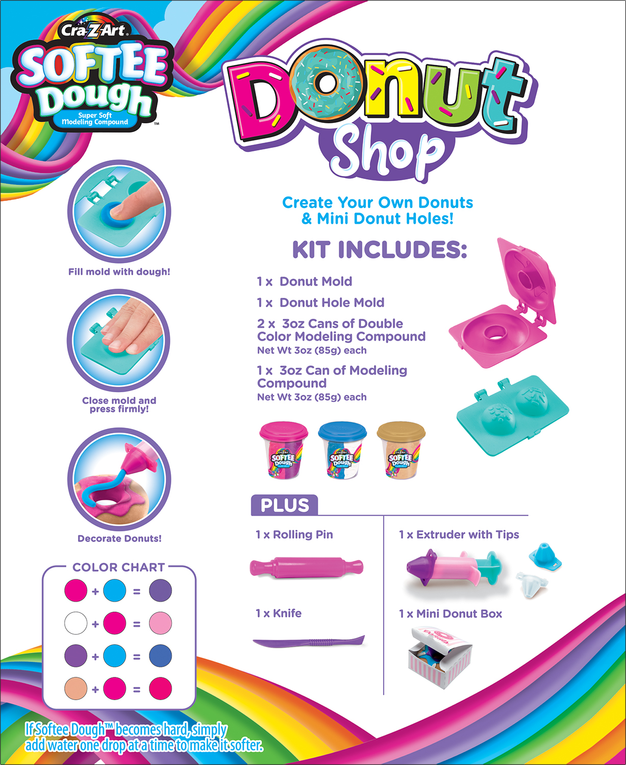 Cra-Z-Art Softee Dough Donut Maker Kit Pink, Blue & Yellow Dough - image 2 of 8