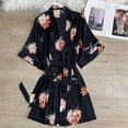 thumbnail image 1 of Camisón de seda artificial sexy para mujer, bata de baño tipo kimono con cordones y estampado tentador de estilo coreano de seda helada de verano, 1 of 6