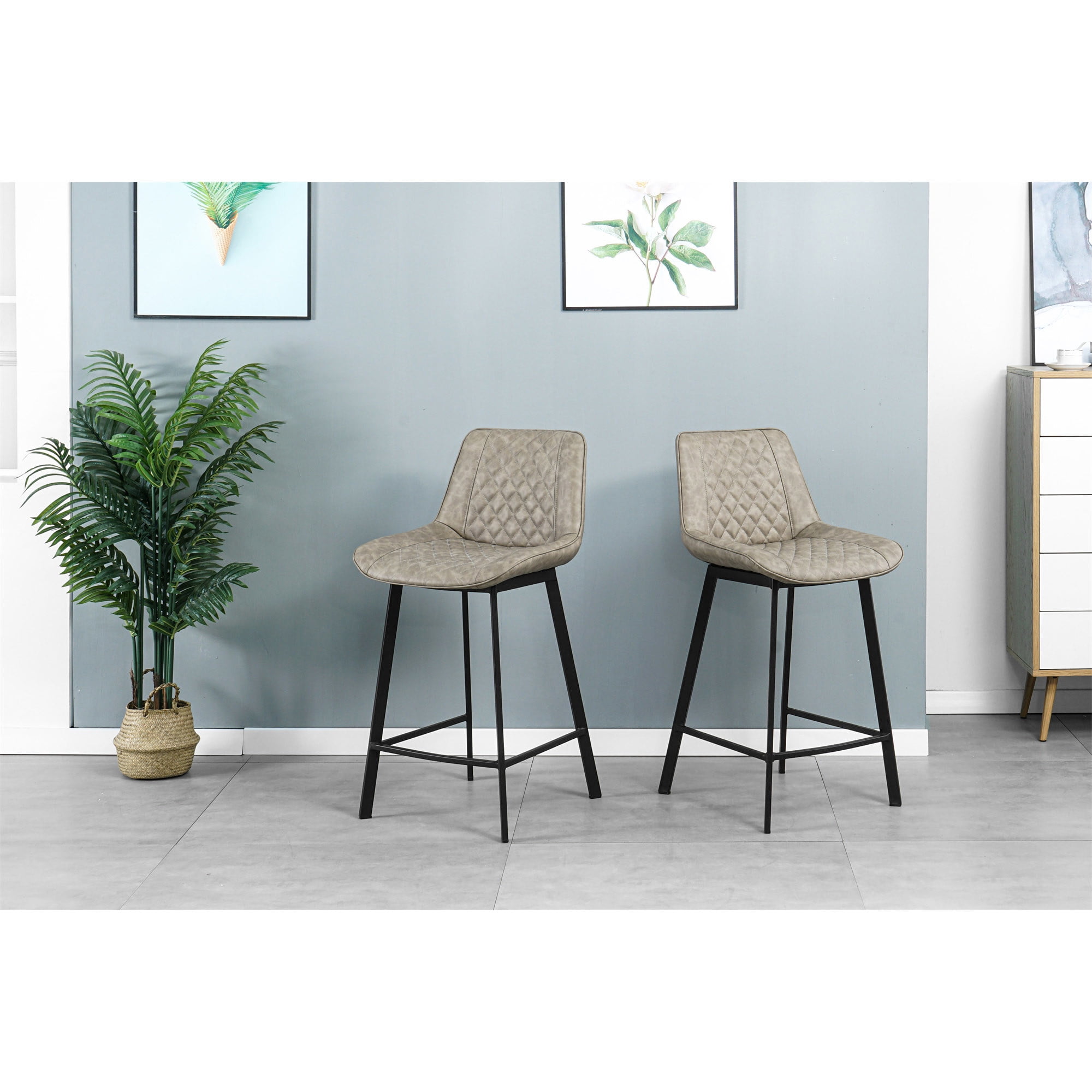 Topcobe 2 Pcs Modern PU Leather Leisure Barstool, 26" Counter Height Bar Chair with Low Back, Light Brown