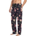 thumbnail image 4 of Men's Pajama Pants with Pockets Sleepwear Lounge Pants Stretch Casual Floral Roses Watercolor, 4 of 6