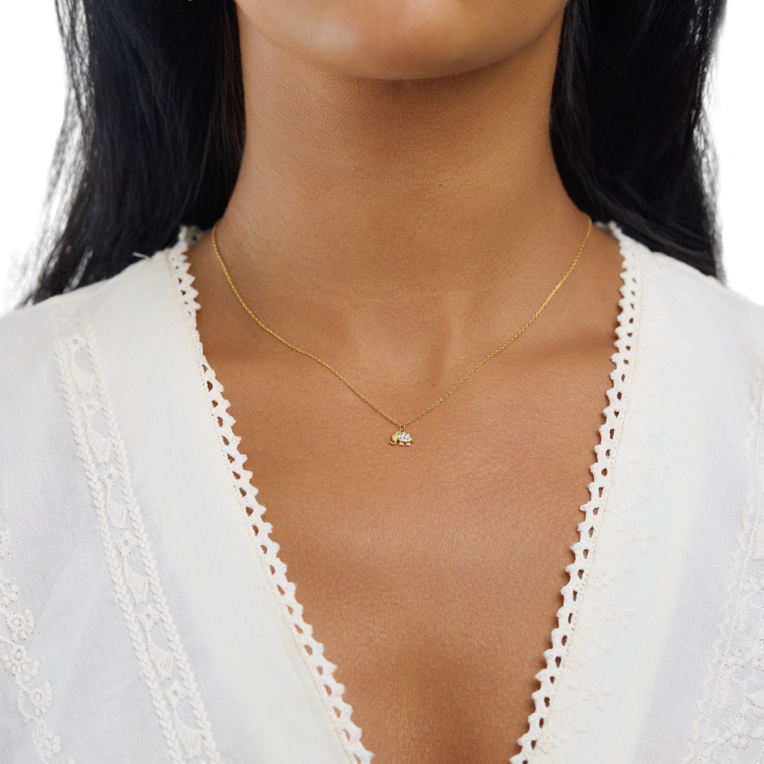 Marisol & Poppy Cubic Zirconia Elephant Necklace In Gold Over Sterling Silver For Women & Teens, 16" Chain