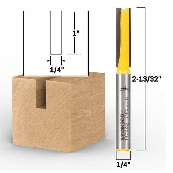 1/4" Diameter X 1" Height Straight Router Bit - 1/4" Shank - Yonico 14022q