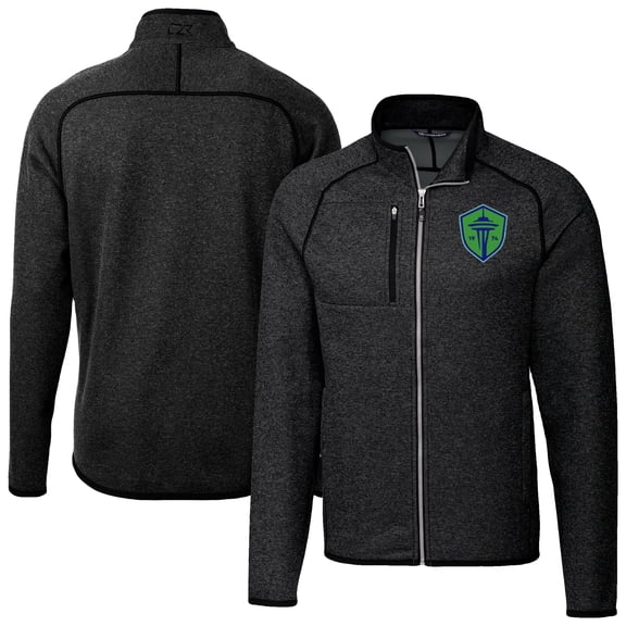 Men's-Cutter & Buck  Heather Charcoal Seattle Sounders FC Big & Tall Mainsail Sweater-Knit Full-Zip Jacket