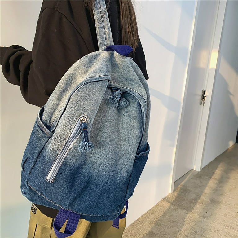 Classical Students Outdoor Backpack Large Capacity Washed Denim