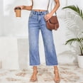thumbnail image 6 of Dresfit Womens Petite Jeans High Waisted Denim Capri Pants 2026 Summer Frayed Ripped Straight Leg Raw Hem Y2k Streetwear with Pockets Light Blue S, 6 of 7