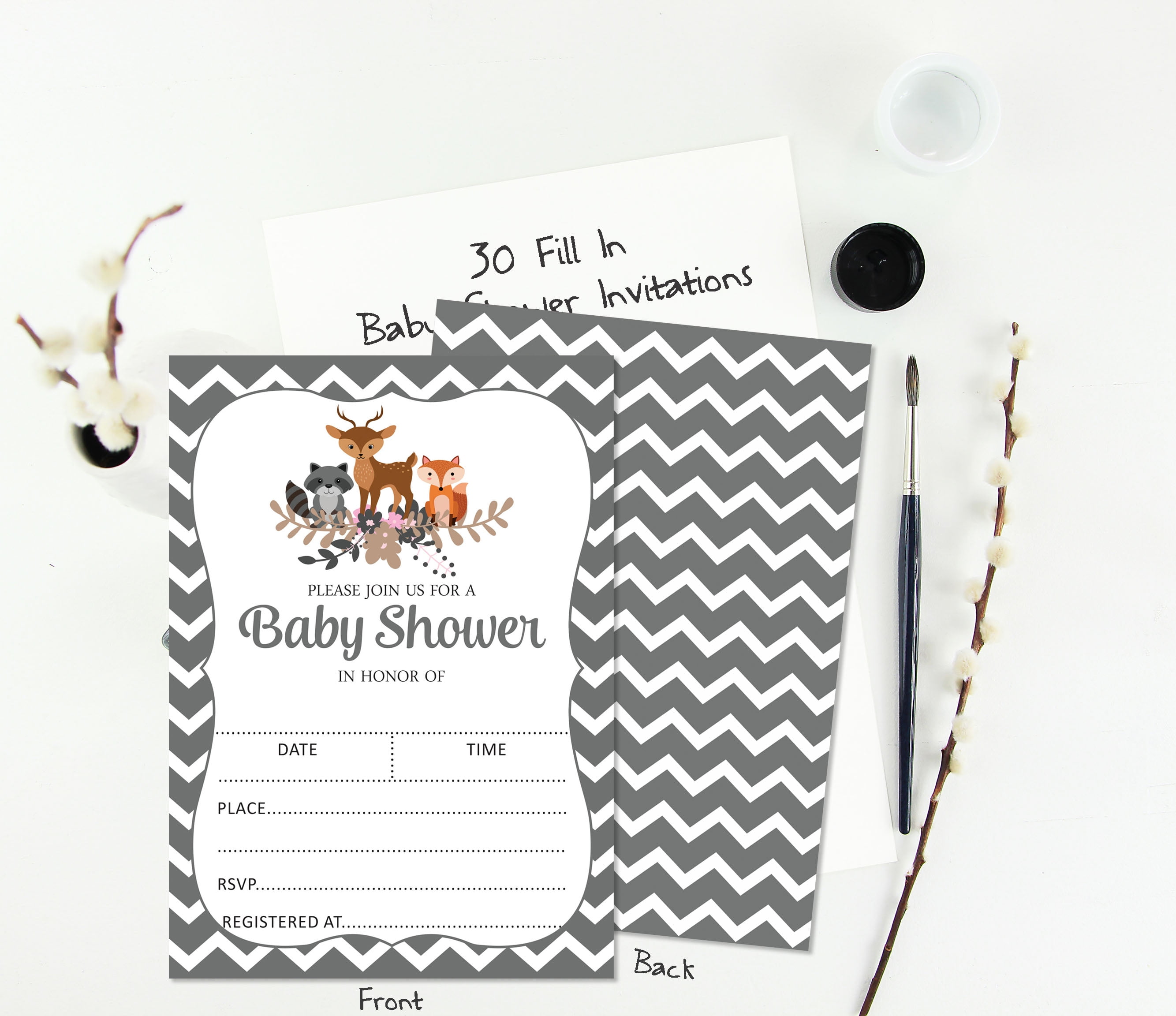 Inkdotpot 30Jungle Animals Baby Shower Invitation Cards Gender Neutral Fill In Blank Invites