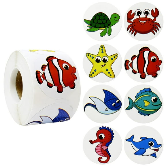 Wrapables Animal Sticker Roll, Stickers for Sealing Cards, Envelopes, Gift Boxes, Festive Party Favors (500pcs), Ocean