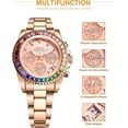 thumbnail image 6 of Women Colorful Diamond Watches Chronograph Rotatable Bezel Mineral Glass Luminous Watch Stainless Steel Waterproof Date Analog Quartz Watch Fashion Business Dress Wristwatch, 6 of 7