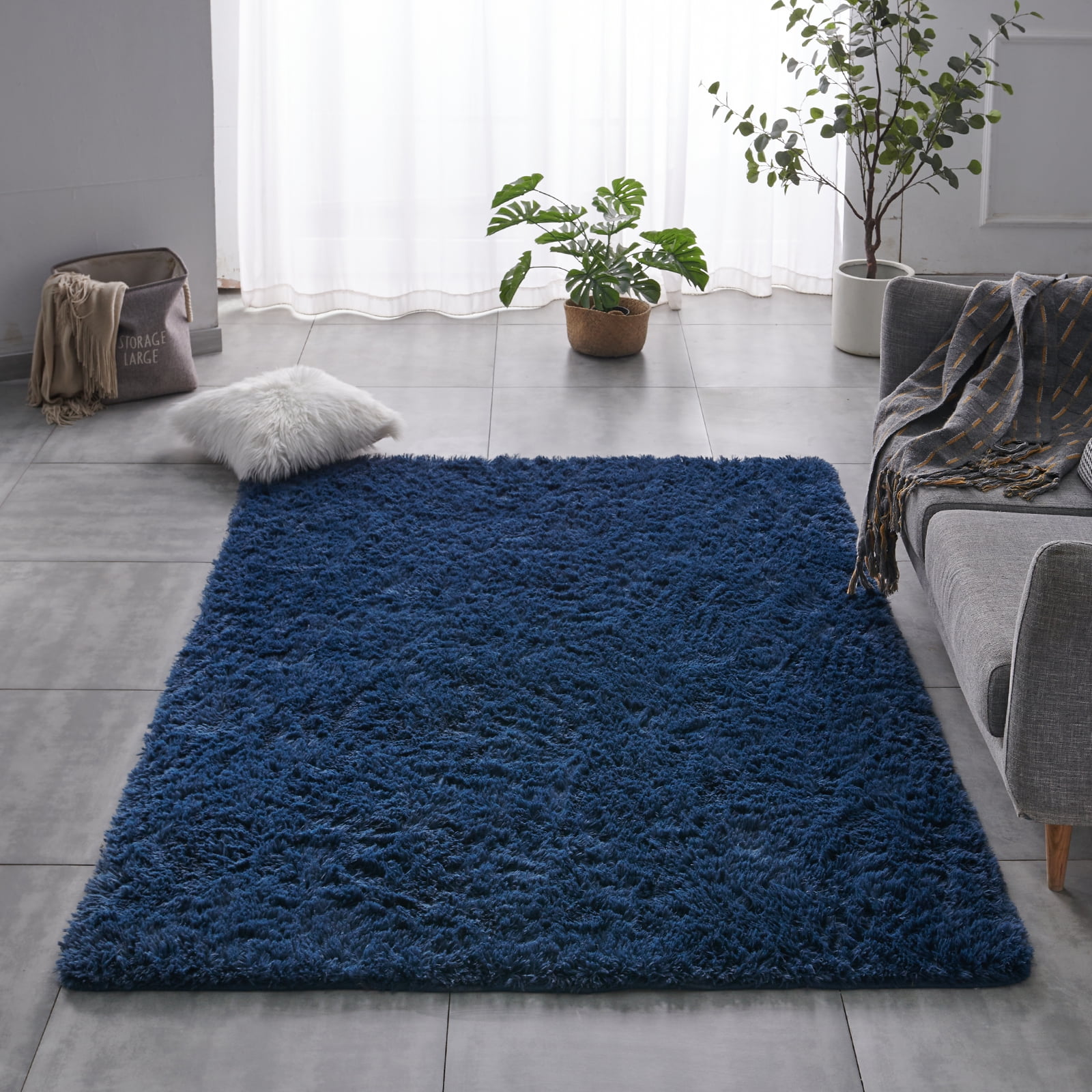 BRICHOEE Shag Navy Blue Area Rug, 4'x6' Indoor Ultra Soft Plush Rugs for Living Room, Non-Skid Modern Nursery Faux Fur Rugs for Home Decor