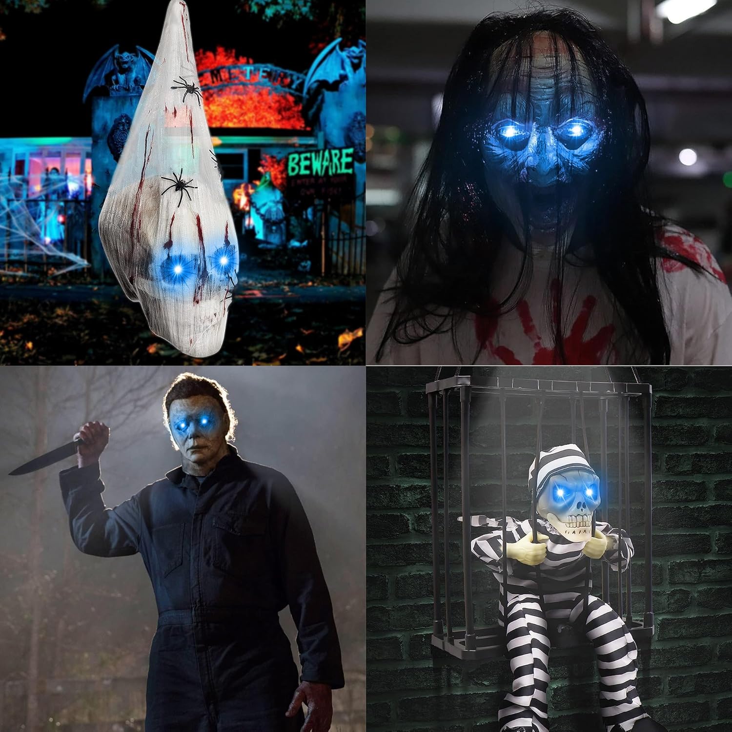 4 Stück Halloween LED-Leuchtaugen – Für Kostüme & Deko, 3 Farben, Batteriebetrieben
