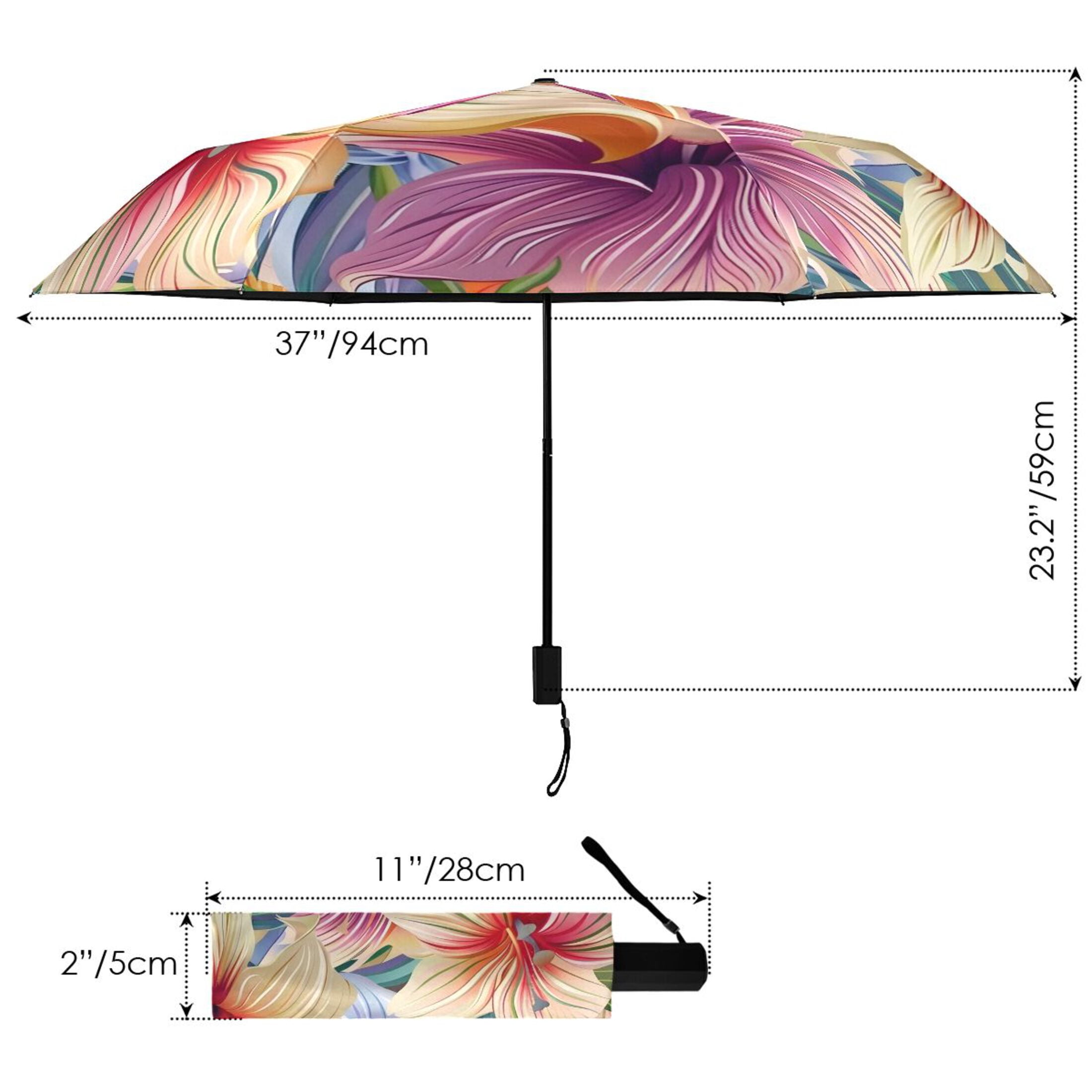 ALAZA Beautiful Lily Flowers UPF 50+ Compact Folding Umbrella for Rain Travel Umbrella Packable