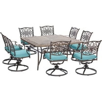 Hanover Traditions 9 Pcs Aluminum Outdoor Dining Set, Blue