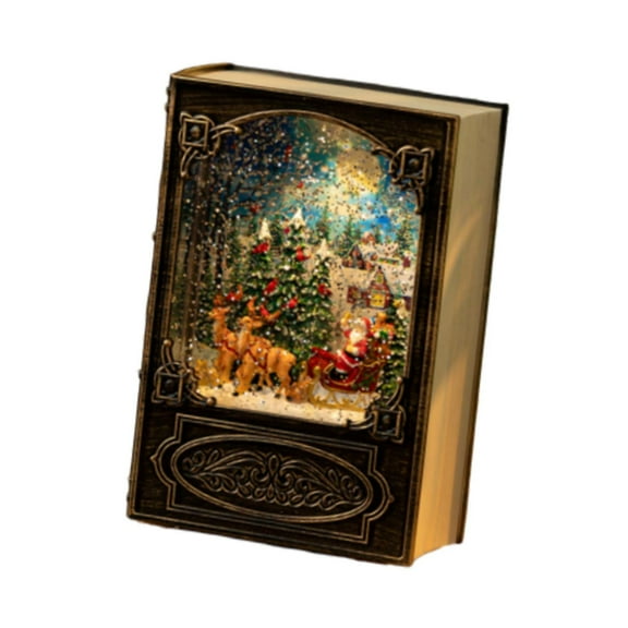 Colcolo Christmas Light Music Box Mini Book Christmas Gift for Home Outdoor Tabletop Santa Claus