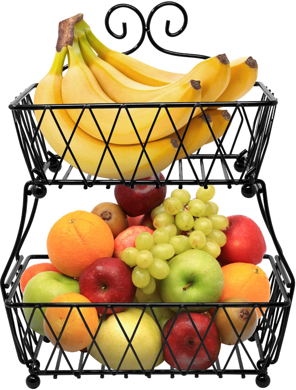 Fruit Basket Display Stand, 2-Tier, Counter Storage Antique Metal