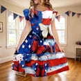 thumbnail image 2 of Odeerbi Niñas Día de La Independencia A-Línea Vestido Acampanado Verano Patriótico Estrella Raya Cuello Redondo Vestido Casual Con Bolsillos, 2 of 8