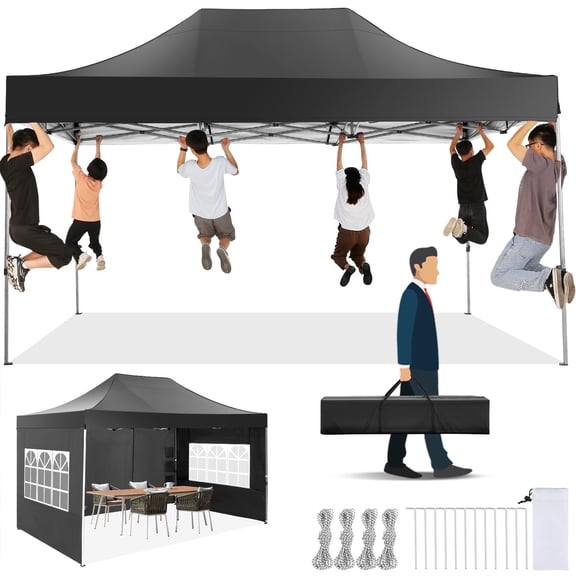 SANOPY 10x15 Heavy Duty Pop up Canopy Tent with 4 sidewalls Commercial Outdoor Canopy Wedding Party Tents for Wedding All Season Wind & Waterproof Gazebo with Carry Bag,(Frame Thickened)