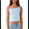 thumbnail image 1 of Camiseta Sin Mangas con Hombros Descubiertos para Mujer, Corte Ajustado, Elástica, Estilo Y2K, Informal Azul M, 1 of 10