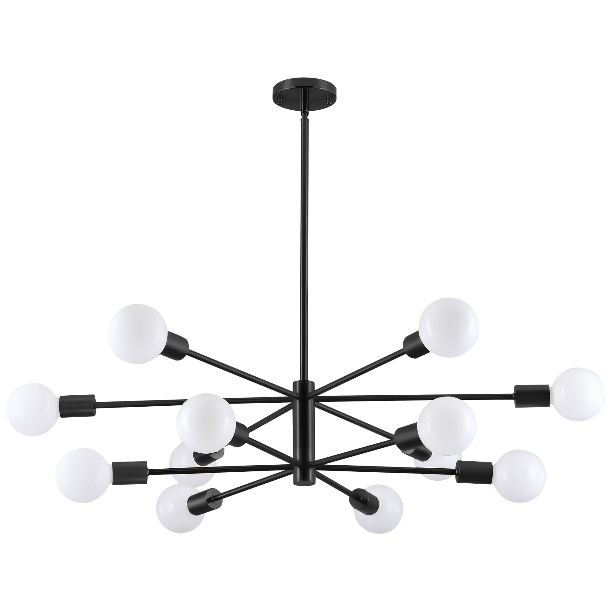 Bestco 12-Light Modern Sputnik Chandelier for Dining Room with 4 Extension Rods Black