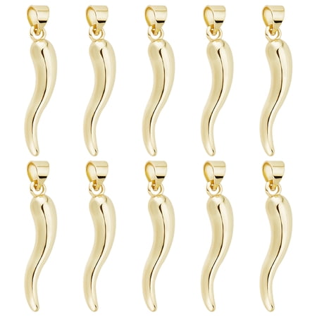1Box 10Pcs Brass Pendants Horn of Plenty/Italian Horn Cornicello Real 18K Gold Plated 26x6x5mm Hole: 5.5x4mm