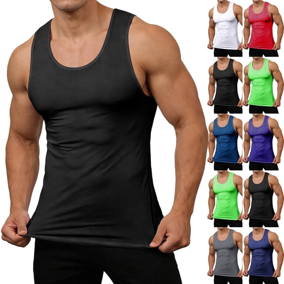 srobpty Mens Summer Sleeveless Round Neck Base Layer Undershirt High Stretch for Running and Training Daily Wear