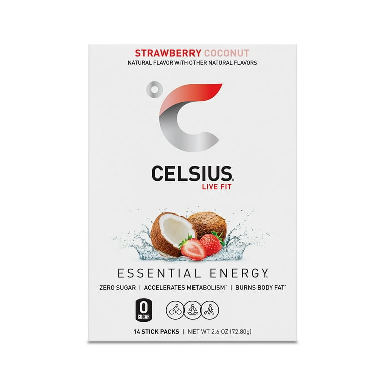 CELSIUS On-the-Go Essential Energy Drink Mix, Coconut-Strawberry