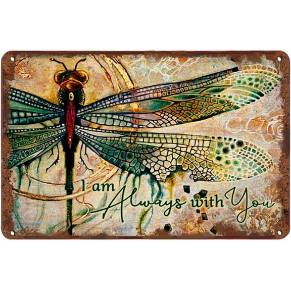 Creative Tin Sign Dragonfly I Am Always With You Hippie Boho Wall Art Funny Novelty Metal Tin Signs Home Garden Bar Hotel Office Bedroom Living Room Cafes Wall Decor 8x12 Inch