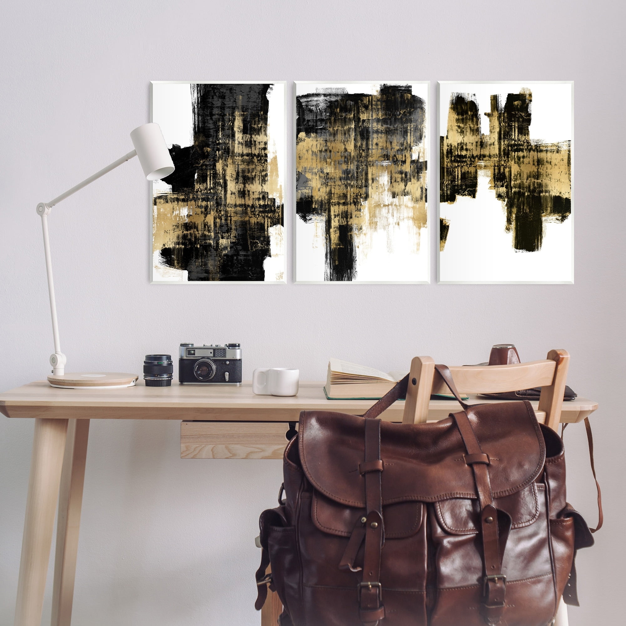 Stupell Industries Bold Black Brushstrokes Golden Distressed Accent Wall Plaque by Alex Wise