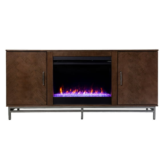 Dibbonly Color Changing Fireplace with Media Storage in Brown/Matte Silver