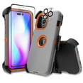 thumbnail image 1 of Xhy iPhone 14 Pro Max Case with Belt Clip Holster+Screen and Lens Protector Military Grade Heavy Duty Shockproof Armor Detachable for iPhone 14 Pro Max 6.7 inch 2022 Phone -Gray+Orange, 1 of 6