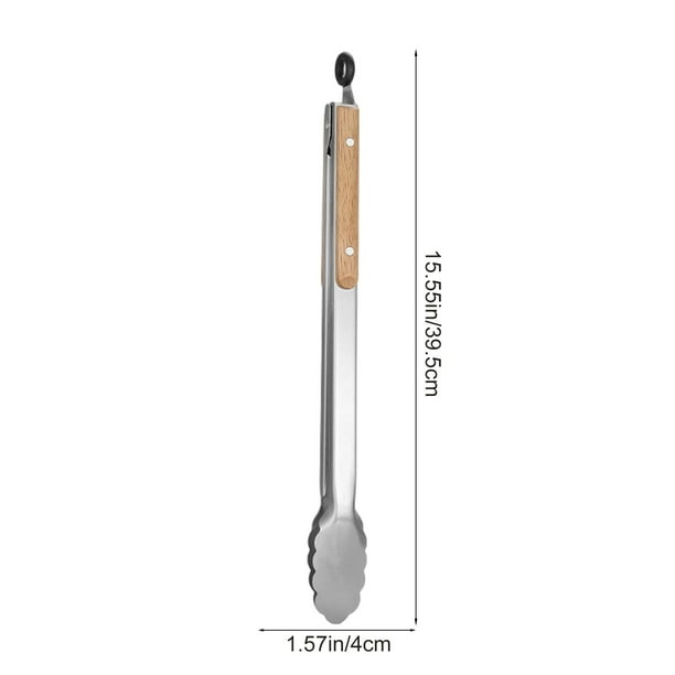 Utensilios de Madera para Cocinar Mango de Madera de Acero Inoxidable Lengüetas de Comida 44,5 cm Lengüetas Platadas para Cocinar Cocina Bistec Pan Sirviendo Utensilios de Barbacoa