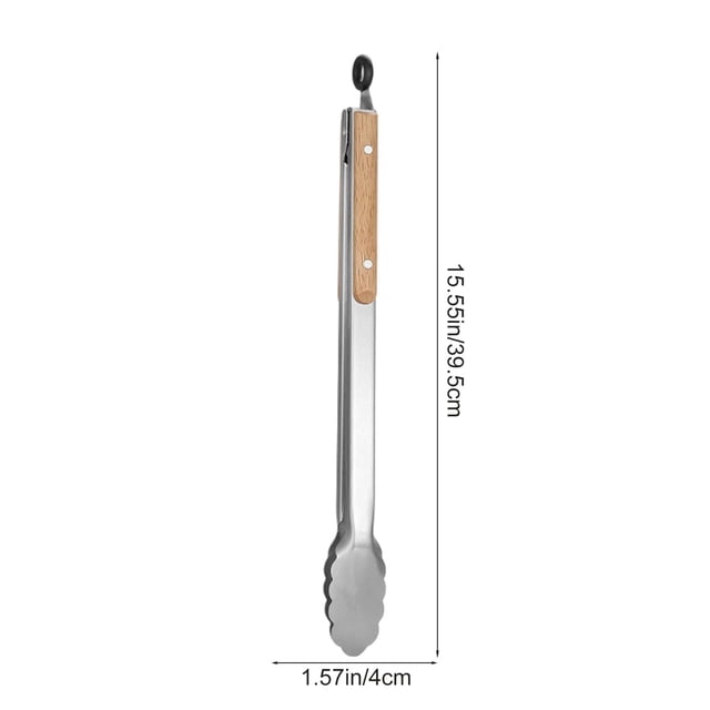Utensilios de Madera para Cocinar Mango de Madera de Acero Inoxidable Lengüetas de Comida 44,5 cm Lengüetas Platadas para Cocinar Cocina Bistec Pan Sirviendo Utensilios de Barbacoa