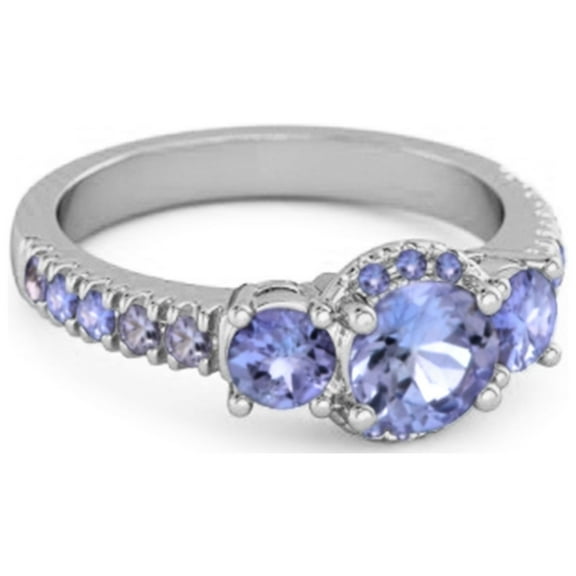 Three Stone 0.92 Cts Tanzanite Rare Cut 925 Sterling Silver Accent Mother's Day Gift Ring