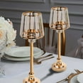 thumbnail image 5 of Efavormart 2 Pack Gold Metal Pillar Votive Candle Holders With Crystal Lamp Shade, Candlestick Stand for Table Centerpieces - 15", 5 of 11