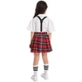 thumbnail image 4 of ZDHoor Kids Girls Japanese School Girls Bowknot Shirt Suspender Pleated Skirt JK Uniform White 7-8, 4 of 7