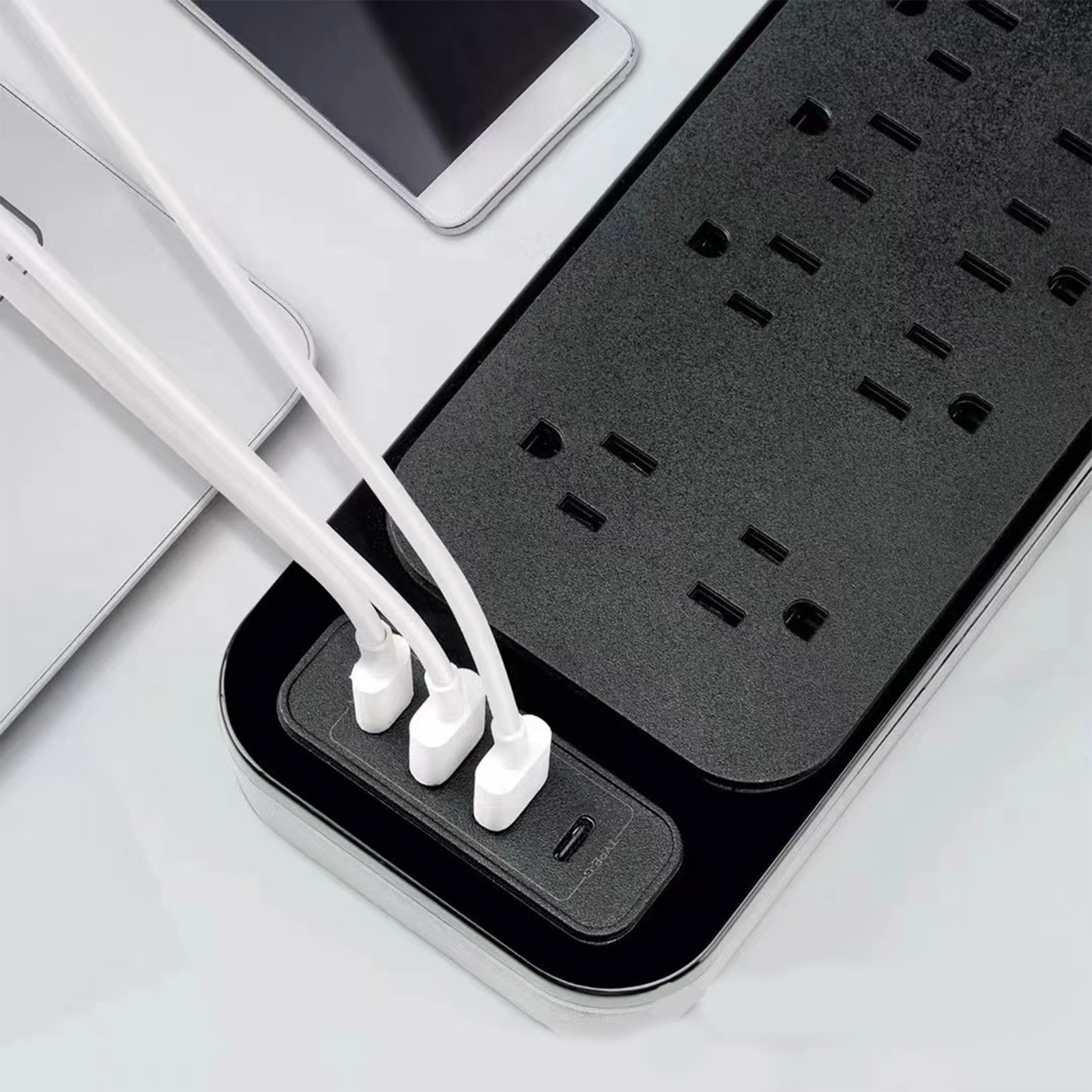 Power Strip, ZzCityTK 12 Surge Protector with USB Ports, 1250W Overload Protection Flame Retardant ABS for Home Office Gaming, Black